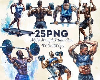 Conjunto de imágenes prediseñadas de hombres en forma: poderosas ilustraciones de fuerza y gimnasio