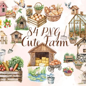 84 Cute Farm Clipart – Digital Download, Farm Animals, Cute Country Farm Illustrations, Instant PNG Files, Printable Art for Crafts & Design