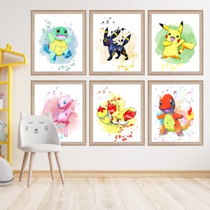6 Aquarell Poster Pokémon für Kinderzimmer Digital Download Leinwand Wandkunst