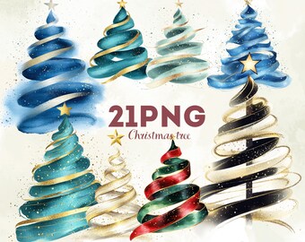 21 PNG Christmas Tree Clipart Watercolor Pastel Ribbon Christmas Trees