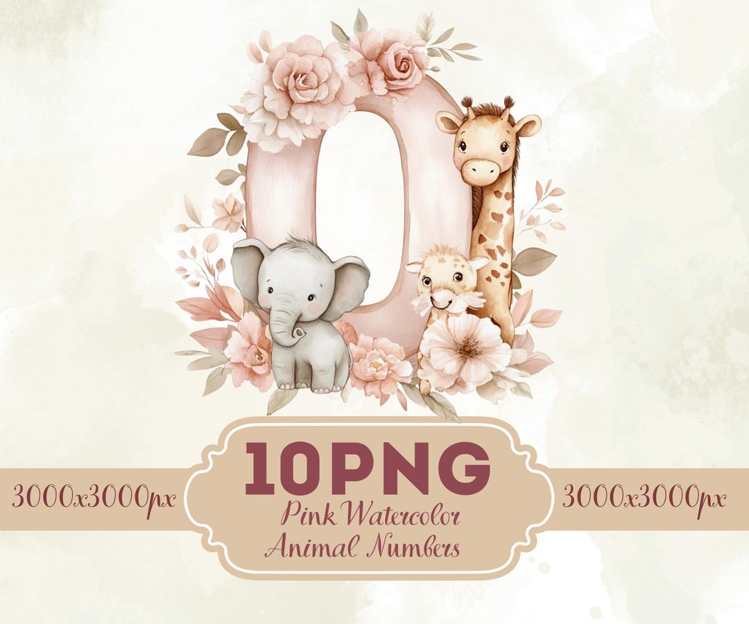 Animal Numbers Clipart PNG, Watercolor Baby Safari Digits Set, First ...