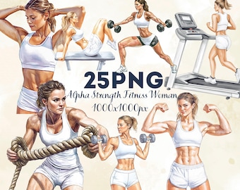 Fitness Frau Clipart Set – Starke weibliche Fitness-Studio & Workout Illustrationen