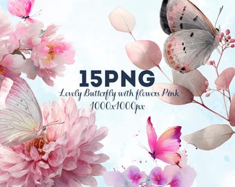 15 png-roze vlinder clipart aquarel bloemen clip art bloemen vlinders scrapbook kunst