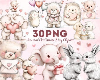 30 PNG Valentine Animals Clipart