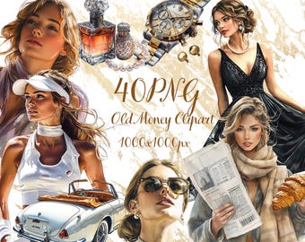 Old Money Clipart – 40 PNG Elegant Fashion Illustrations (Digital Download)