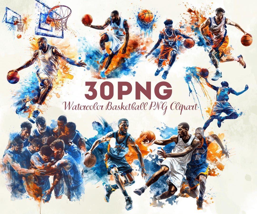 Basketball Watercolor Clipart Bundle, Sports PNG Set, Coach Gift Idea ...
