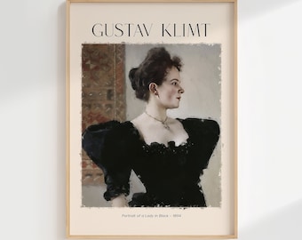 Porträt einer Dame in Schwarz - 1894, Gustav Klimt Druck, Gustav Klimt Farbe, Gustav Klimt Kunstwerk, Gustav Klimt Kunst, Gustav Klimt Poster