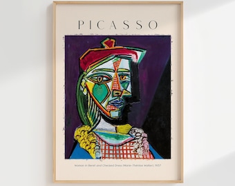 ピカソ Woman with Beret 額装ポスターベラジオ bgfa 正規品 Woman in Beret and Checked Dress- 1937, Picasso Print, Picasso