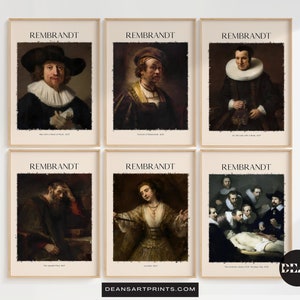 Rembrandt of 9 Prints, Gallery Wall Set,  Rembrandt, Rembrandt Exhibition Poster, Vintage Art Print, Printable Wall Art