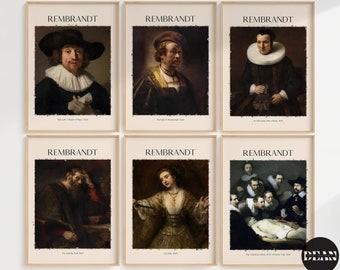 Rembrandt of 9 Prints, Gallery Wall Set,  Rembrandt, Rembrandt Exhibition Poster, Vintage Art Print, Printable Wall Art