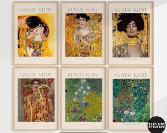 Gustav Klimt Conjunto de 9 grabados, Conjunto de pared de galería, Gustav Klimt, Cartel de exposición de Klimt, Impresión de arte vintage, Arte de pared imprimible