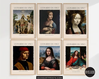Leonardo Da Vinci Conjunto de 8 grabados, Conjunto de pared de galería, Da Vinci, Cartel de exposición Leonardo Da Vinci, Impresión de arte vintage, Arte de pared imprimible