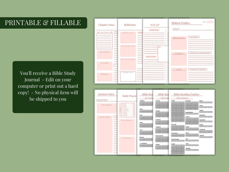 Digital Bible Study Journal - Printable - in Depth Bible Study for ...