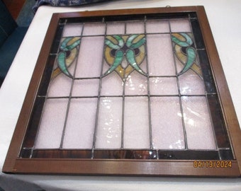 Very Pretty Old Stained Glass Window Leaded Good Colors 25 1/4 X 26 1/2 Tight
