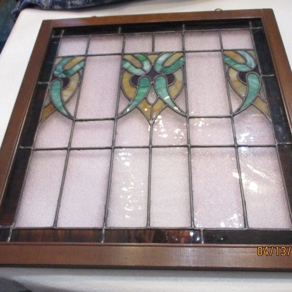 Very Pretty Old Stained Glass Window Leaded Good Colors 25 1/4 X 26 1/2 Tight