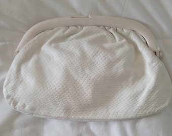 Vintage 1980's Ivory Leather Clutch Bag Made in Italy