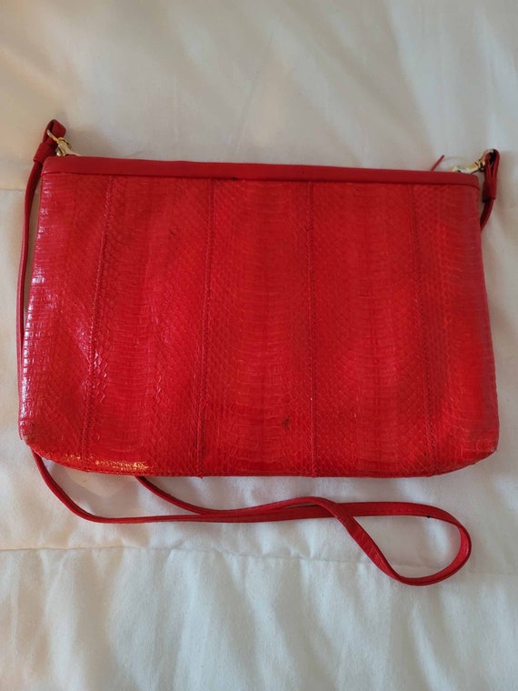 Vintage Early 1990's Red Snakeskin Clutch-Shoulde… - image 2