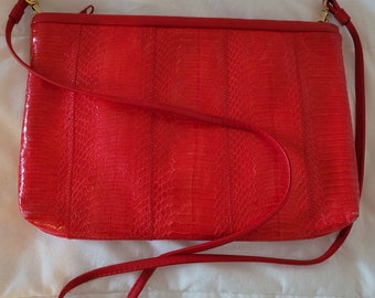 Vintage Early 1990's Red Snakeskin Clutch-Shoulder Bag