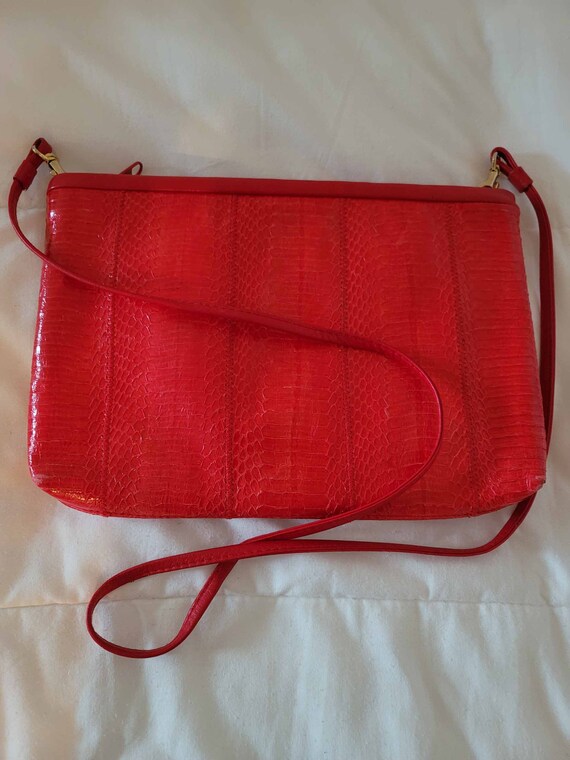 Vintage Early 1990's Red Snakeskin Clutch-Shoulde… - image 1