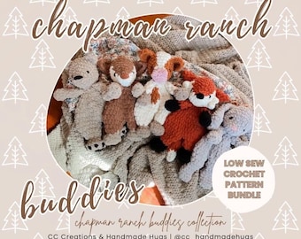 Chapman Ranch Buddies / Low Sew Crochet Lovey Pattern Bundle/ Fritz Fox, Sunday Deer, Sassy Cow, Luna Rabbit, Apple Bear