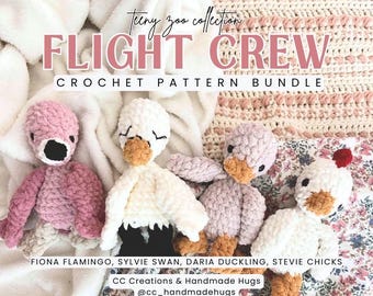 Paquete de patrones de crochet para tripulación de vuelo / 4 patrones / Tripulación de zoológico adolescente - Tripulación de vuelo / Patrones de crochet de costura baja