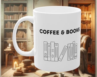 Libri e tazza da caffè: libreria dal design minimalista per lettori e bibliofili