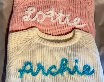 Personalised baby childrens name sweater, hand embroidered jumper, custom name sweatshirt, free gift, discount