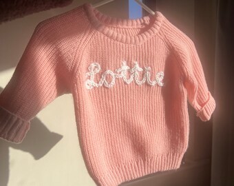 Personalised baby childrens name sweater, hand embroidered jumper, custom name sweatshirt, free gift, discount