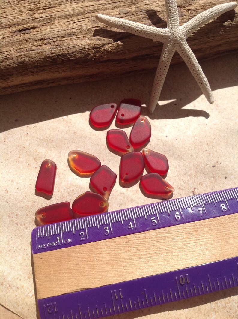 6 pc red seaglasssea glass beadsea glass pendantdrilled red Etsy