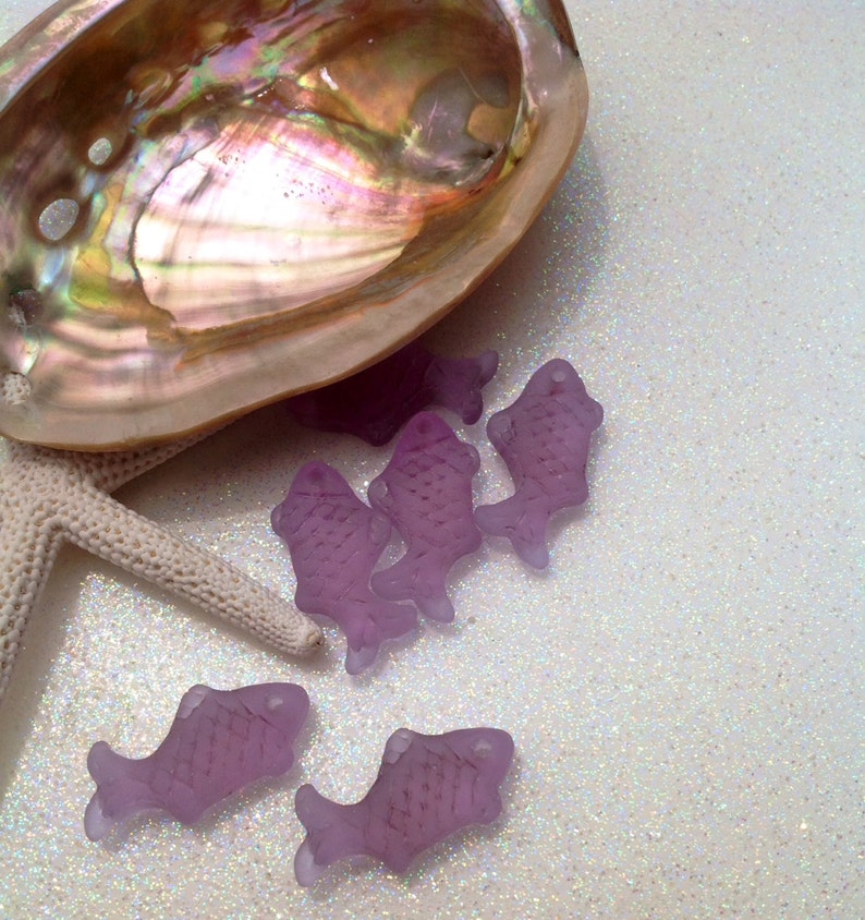 2 Sea Glass Fish bead 24x12 mm Beach Glass cultured sea Etsy