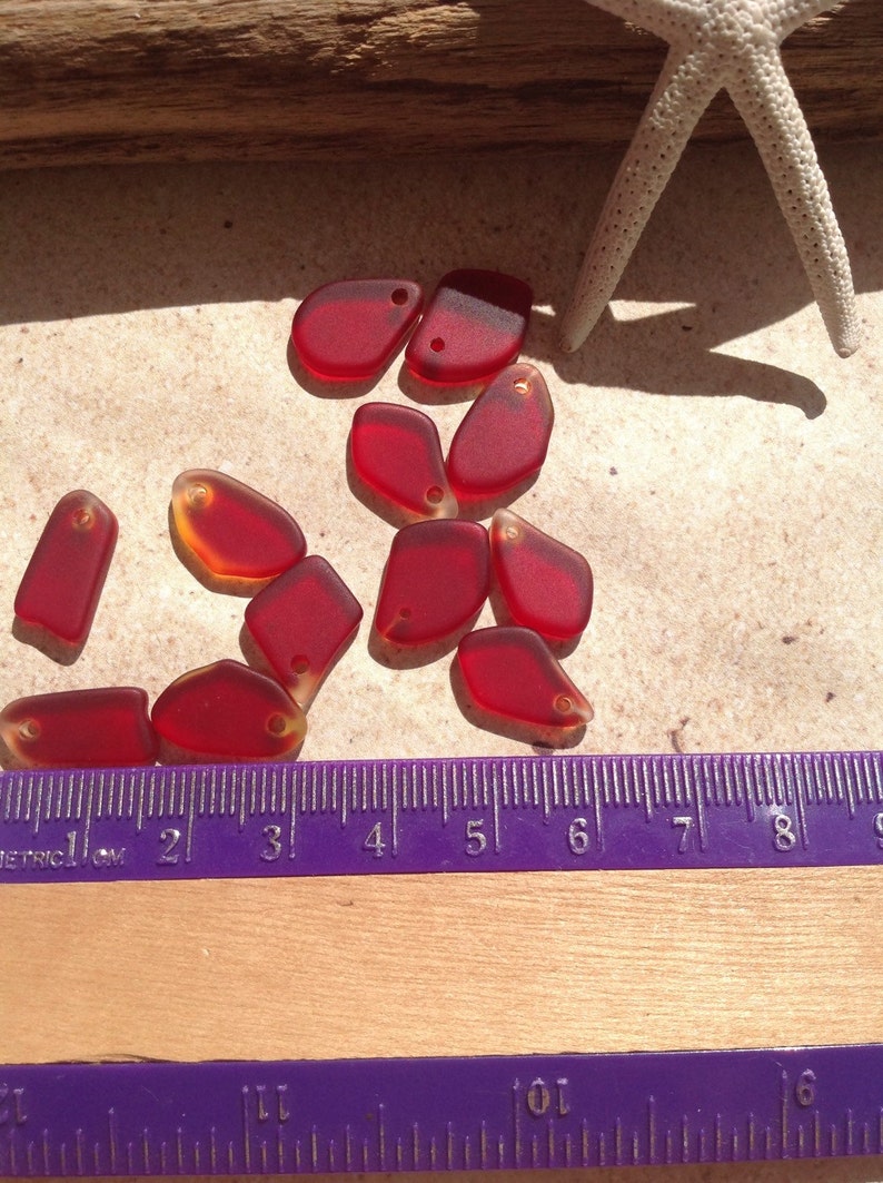 6 pc red seaglasssea glass beadsea glass pendantdrilled red Etsy