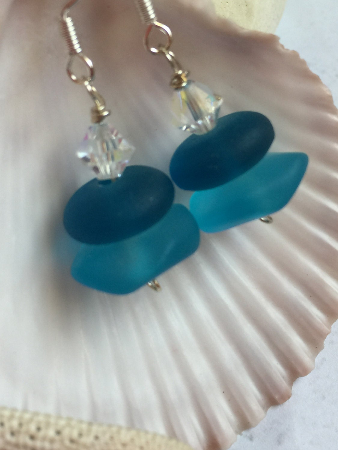 Sea Glass Earringsblue beach glass earringcultured seaglass Etsy