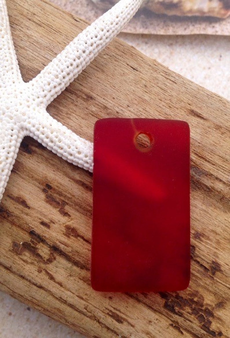 Sea glass beadsseaglass wide pendant2 pc 32x19red drilled Etsy