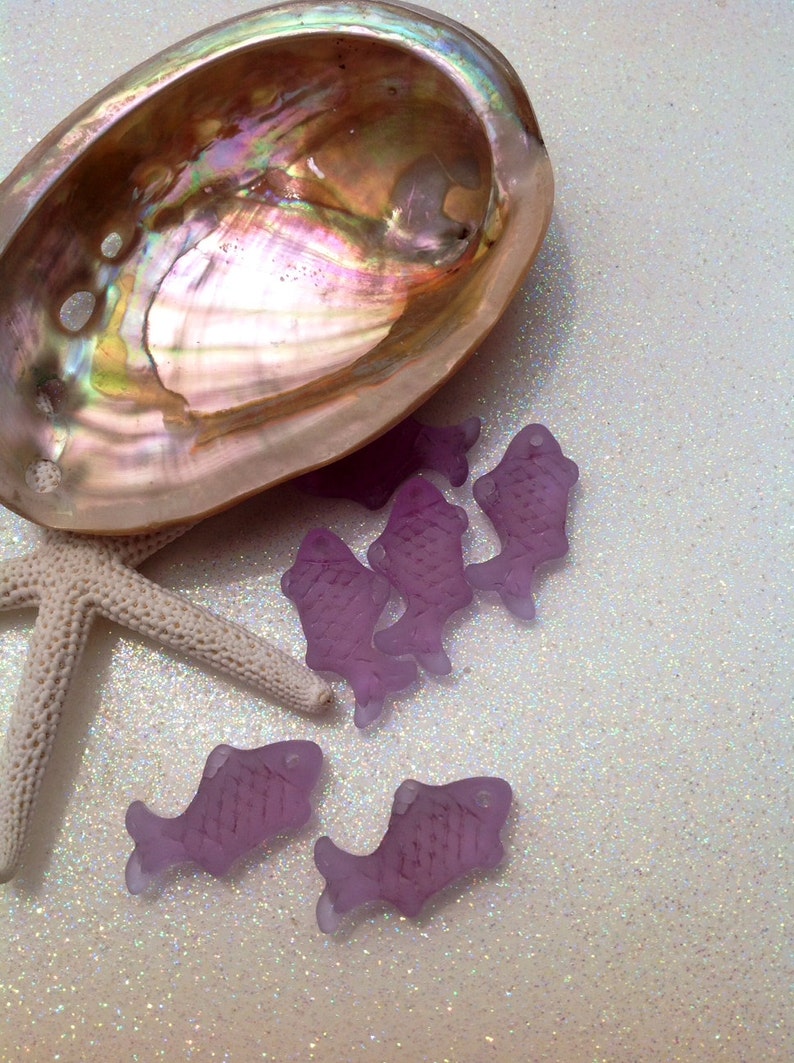2 Sea Glass Fish bead 24x12 mm Beach Glass cultured sea Etsy