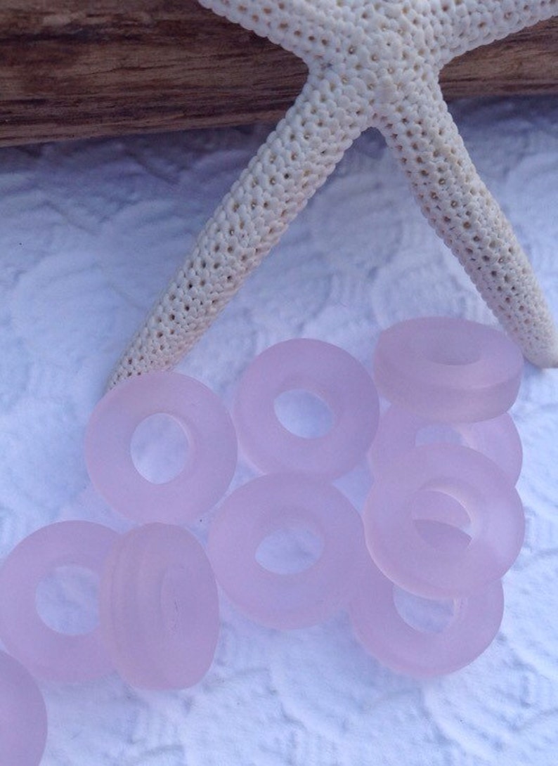 Pink sea glass donut rings12 mm2 pcseaglass beadbeach Etsy