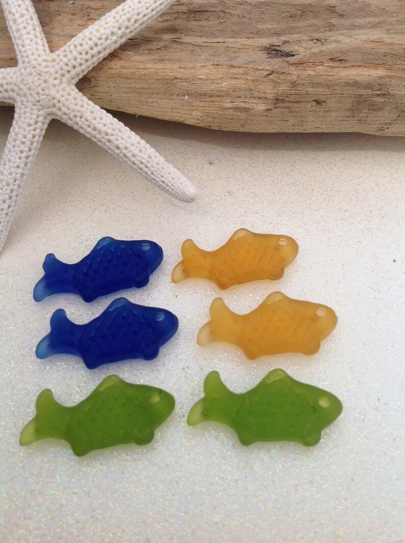 2 pieces sea glass fish beads1 pair sea green beach glass Etsy