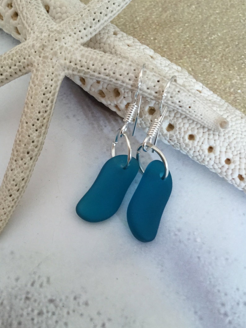 Minimalist Sea Glass Earrings Beach Glass Jewelry Cultured Seaglass Freeform Dangle Earring Sterling Silver Earring Wires Recycled Glass
