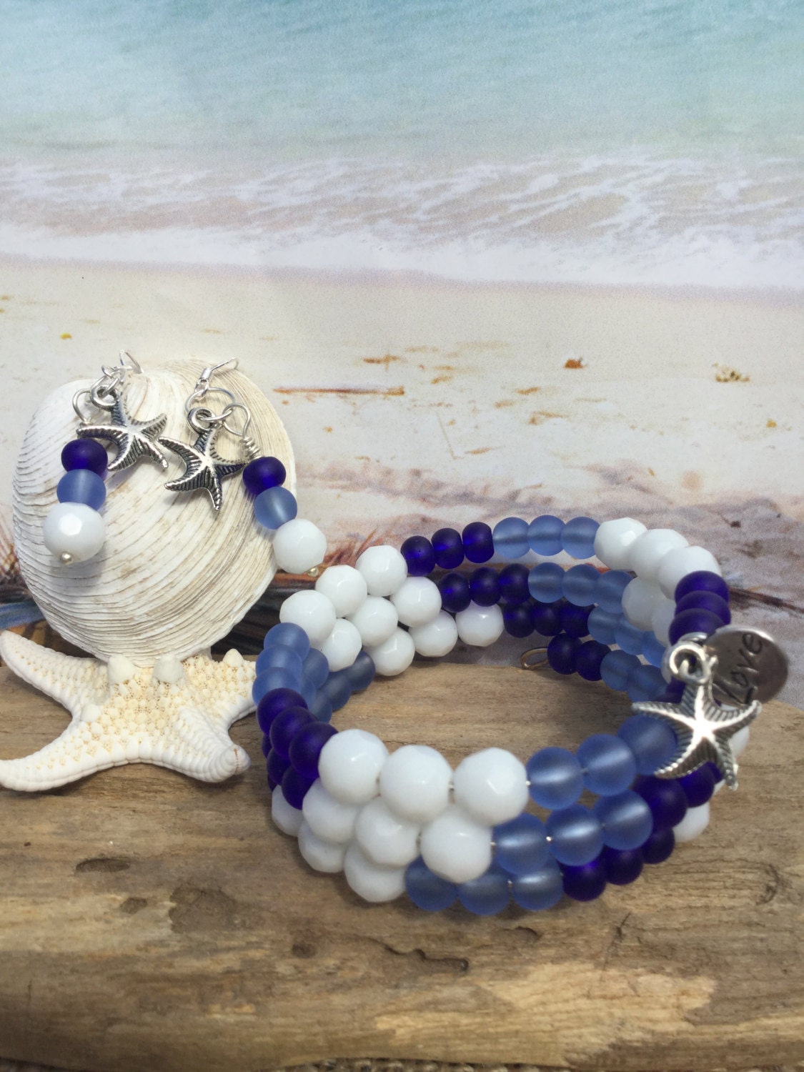 Stacking sea glass jewelry set beach glass bracelet sea glass | Etsy