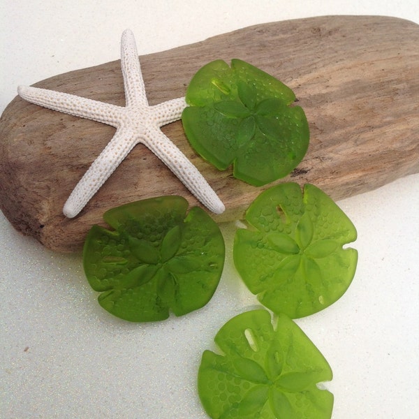 Sale~Sea Glass Beads~Sand Dollar Bead~Seaglass Jewelry ~Supplies~frosted peridot Green Sand dollar~ tumbled beach glass-frosted~sea bead