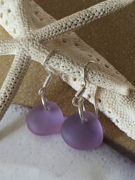 Lavender Sea Glass Earrings Seaglass jewelry Cultured beach Etsy