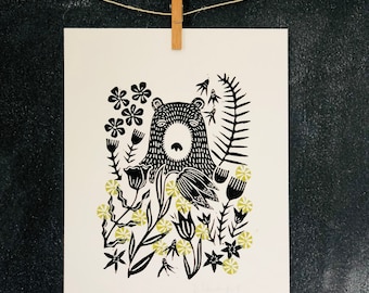 Black Bear Linocut Print