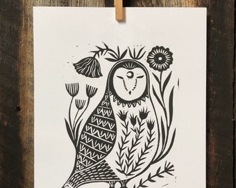 Owl 2 Linocut Print