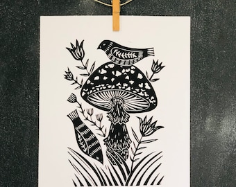 Mushroom Linocut Print