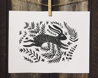 Rabbit Linocut Print