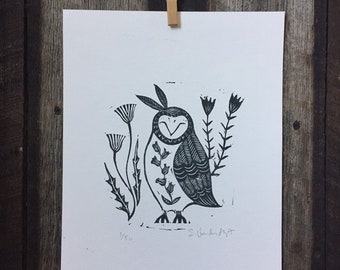 Owl Linocut Print