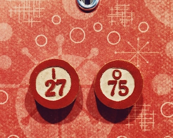 BINGO : Upcycled Antique Bingo Game Piece Stud Earrings