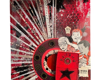 INTERSTELLAR FREQUENCY : OOAK Vintage Mixed Media Art on Solid Wood Panel.