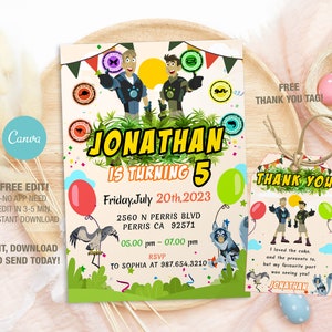 Modèle modifiable d'invitation d'anniversaire de Kratts sauvages, invitations de fête d'anniversaire imprimables, carte numérique d'invitation de fête d'anniversaire d'anniversaire