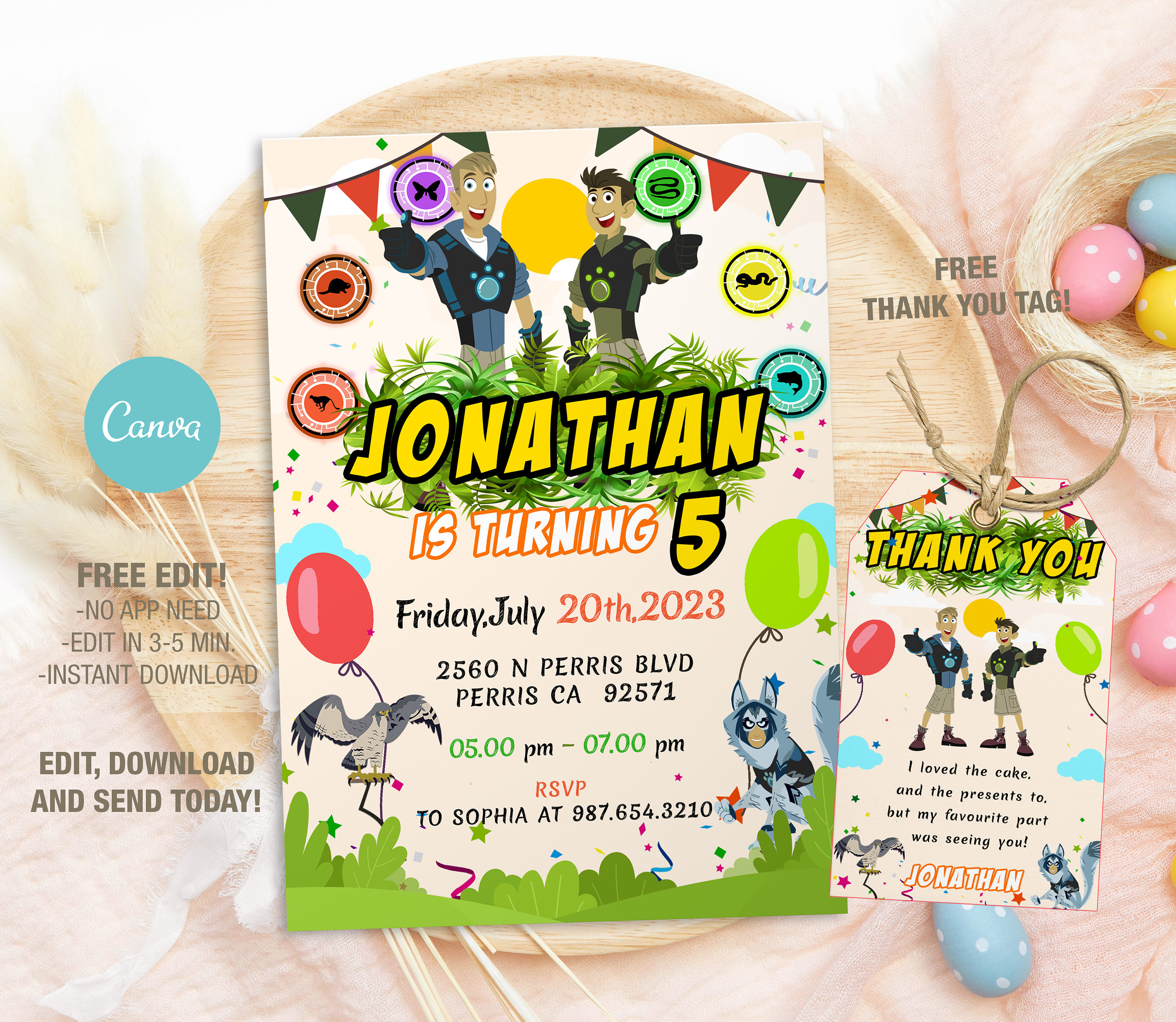 Editable Wild Kratts Birthday Invitation Template, Printable Birthday Party Invitations, Digital Bday Party Invite Bday Card
