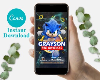 Editable Sonic Birthday Invitation, Kids Party, Mobile Evite (Digital Download)